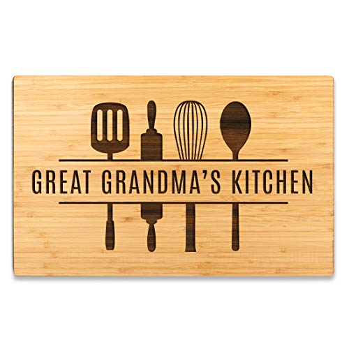 Andaz Press Large Bamboo Wood Cutting Board Gift, 17.75 x 11-inch, Great Grandma's Kitchen, Utensils Graphic, 1-Pack, Laser Engraved Serving Chopping Board Christmas Birthday Chef Kitchen Ideas - color: Great Grandma