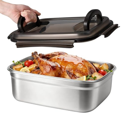 QCQHDU Stainless Steel Food Storage Containers, 5500 ML/ 186 oz / 23 Cup Large Food Storage Meal Prep Containers with Airtight Lids for Roasting Turkey, Chicken, Baking Casserole, Fruits, Party