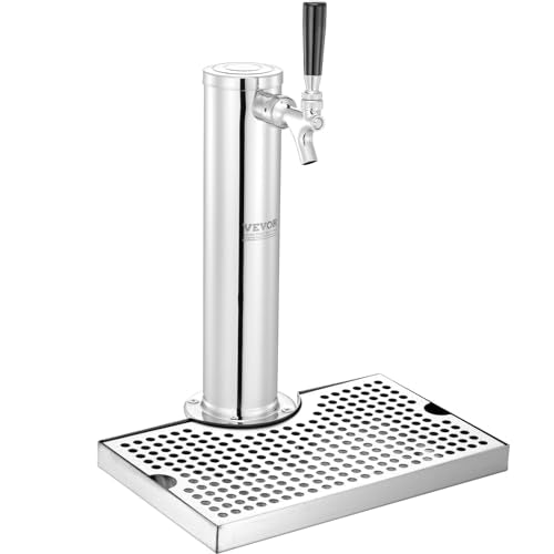 VEVOR Kegerator Tower Kit, Single Tap Beer Conversion Kit, Stainless Steel Keg Beer Tower Dispenser with Dual Gauge CGA320 Regulator & D-System Keg Coupler, Beer Drip Tray for Party Home - style: Single Tap
