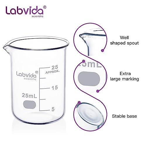 12pcs of Glass Beakers Shot Glass, Vol.25ml, 3.3 Borosilicate Griffin Low Form with Printed Graduation, LVA001 - style: 12pcs of Vol.25ml