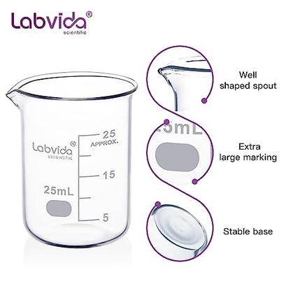 12pcs of Glass Beakers Shot Glass, Vol.25ml, 3.3 Borosilicate Griffin Low Form with Printed Graduation, LVA001 - style: 12pcs of Vol.25ml