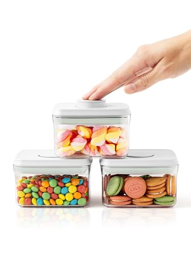 0.6 Qt Airtight Snack Containers, 3 Pack Small Pop Top Pantry Jars | BPA-Free Clear Stackable Canisters for Candy, Nuts, Coffee Beans, Brown Sugar, Tea Bags, Baking Supplies and Small Dry Foods - color: 0.6Qt x 3