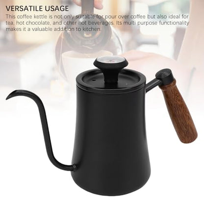 LICAEVEY Gooseneck Kettle, 500ml Pour Over Coffee Kettle with Built in Thermometer & Wood Handle, 304 Stainless Steel Stovetop Tea Kettle for Pouring
