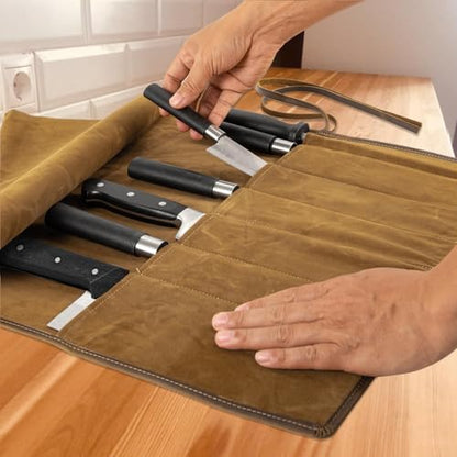 Genuine Leather Knife Roll, Knife Bags for Chefs Professional, Small Chef'S Knife Case Holder, Knives Holders Protectors with 7 Slots - color: 7 Slots Dark brown
