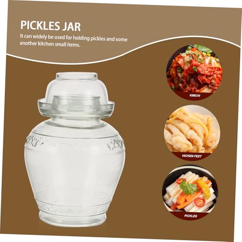 Airtight Glass Pickle Jar 5lb Household Food Storage Container with Water Seal Lid, Thickened Glass Fermentation Crock Set Including Inner Lid, Brush, and Tongs for Kitchen