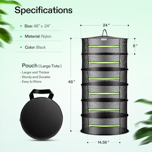 VIVOSUN 2-Pack 6-Layer Mesh Drying Rack Hanging Design with Green Zippers for Dehydrating, Indoor and Outdoor (Pruning Shears Included) - size: 6 Layer, style: 2 Pack