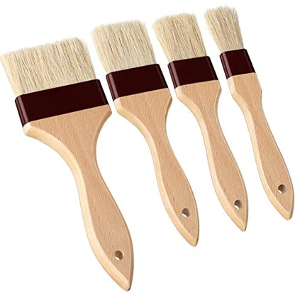 Boao 4 Pcs Pastry Brush, Natural Bristle Basting Brush for Cooking and Baking, BBQ Brushes for Butter, Baster, Oil, Egg, Sauce, Turkey, Grilling, Marinade and Kitchen Food(1, 1.5, 2, 3 Inch) - size: 1, 1.5, 2, 3 Inch