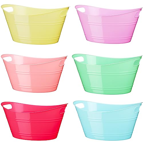 Patelai 6 Pcs Ice Buckets Bulk, Plastic Ice Buckets with Handles, Oval Storage Tub, Large Capacity Drink Tub for Party Bar Wine Beer Champagne Beverage Bottle Cooler(4.5 Liter,Fresh Color) - color: Fresh Color, size: 4.5 Liter