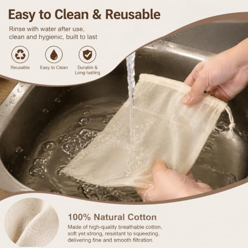 5Pcs Cotton Strainer Bags, Reusable Unbleached Cheesecloth Bags for Nut Milk, Juicing, Cooking & Food Straining (7.87x11.8in)