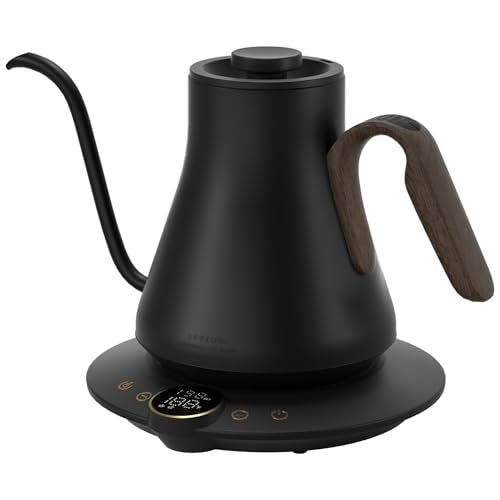 Cocinare Gooseneck Electric Kettle, ±1°F Precise Temperature Control, 1500W Fast Heating, Pour Over Coffee & Tea Kettle with Brew Timer & Keep Warm, Stainless Steel, 0.9L (Goya Walnut) - color: Goya Walnut