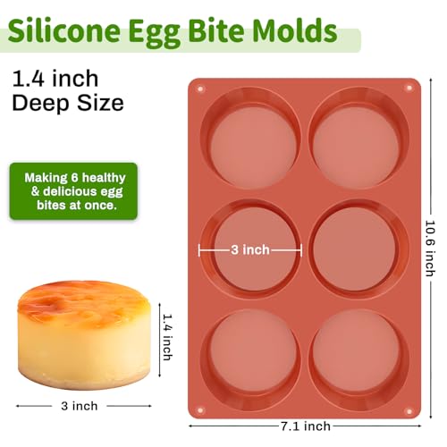 JOERSH 2-PK Silicone Egg Bite Molds Deep 3 Inch Frittata Baking Pans, Non-Stick Round Silicone Molds for Egg Breakfast Sandwich, English Muffin, Cheesecake, Dinner Rolls - color: Deep, 6 Cups