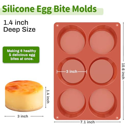 JOERSH 2-PK Silicone Egg Bite Molds Deep 3 Inch Frittata Baking Pans, Non-Stick Round Silicone Molds for Egg Breakfast Sandwich, English Muffin, Cheesecake, Dinner Rolls - color: Deep, 6 Cups