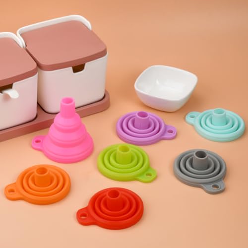 6 Pcs 6 Colors Silicone Funnel Wide Mouth Funnels for Kitchen Use Filling Bottles Flexible Condiment Sauce Canning Set Cooking Kitchen Accessories for Squeeze Bottles Jars Cans