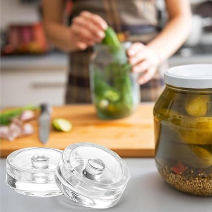 4 Pack Glass Fermentation Weights with Grip Handle, Fermentation Weights, Easy Grip Handle for Wide Mouth Mason Jars, Glass Weights for Fermenting