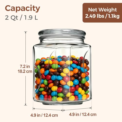 ComSaf 2 qt Glass Flour and Sugar Storage Containers Set of 2, Wide Mouth Half Gallon Square Airtight Pantry Jars with Lids, Thick Glass Kitchen Canisters for Cookies, Coffee, Snacks - size: 64oz-2Pcs