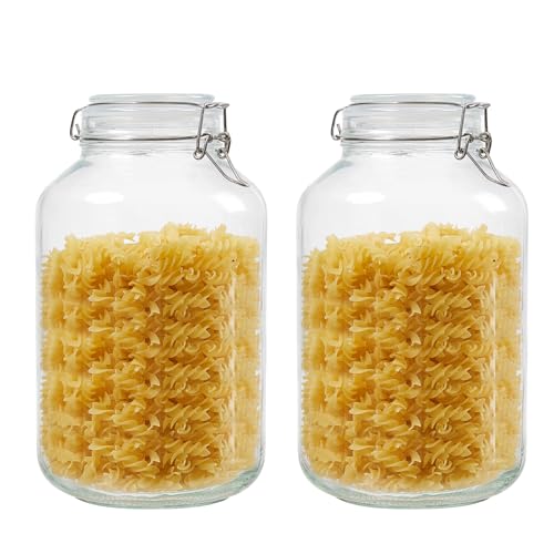 BJONKZ 2 Pack 1 Gallon Glass Jars with Airtight Lids – Food Storage Containers with Preserving Seal Wire Clip Fatening, Glass Canisters for Kitchen Canning Flour, Cereal, Sugar, Beans (1 Gallon*2) - size: 1 Gallon*2