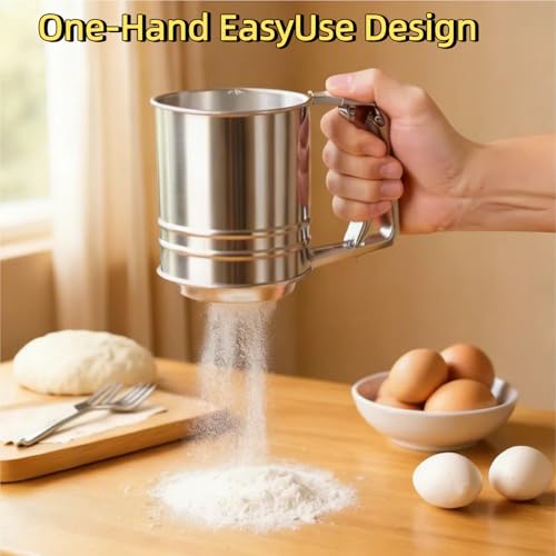 Flour Sifter stainless Steel, 3 in 1 Stainless Steel Sifter for Baking, 3 Cup Double Layer Fine Mesh Sifter, Powdered Sugar Shaker Duster Set for Baking Cakes, Pastries, Pies, Cupcakes and Desserts