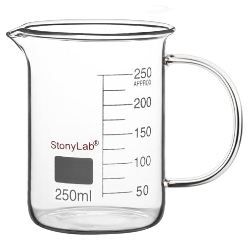stonylab Glass Beaker with Handle, Borosilicate Glass Graduated Low Form Griffin Beaker with Handle and Pouring Spout, 250 ml - size: 250 ml