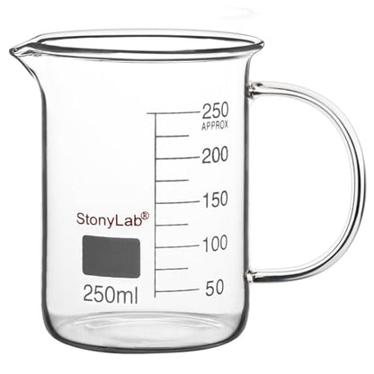 stonylab Glass Beaker with Handle, Borosilicate Glass Graduated Low Form Griffin Beaker with Handle and Pouring Spout, 250 ml - size: 250 ml