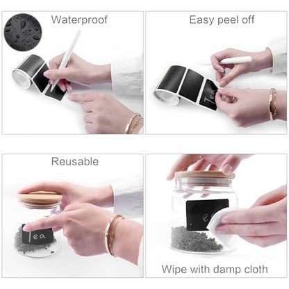Chalkboard Labels, 120 Pcs Black Reusable Waterproof Labels Stickers, Kitchen Pantry Sticker for Containers, Mason Jars, Condiments, Food Storage (Wavy) - style: 120pcs-Wavy