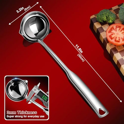 KAYCROWN Stainless Steel Ladle, Soup Ladle with Pour Spout, 11.8 Inches, Cooking Ladle for Serving Soups, Gravy and More, Integral Forming, Rustproof, Heat Resistance (1Pc)