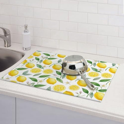 Lemon Dish Drying Mat for Kitchen Counter Microfiber Absorbent Dish Draining Reusable Washable Extra Large 24" x 18" (Lemon, 18x24in) - color: Lemon