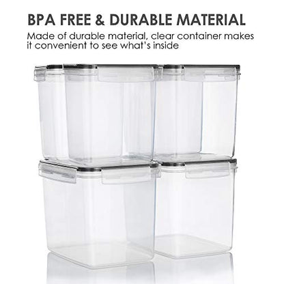 Vtopmart Airtight Food Storage Containers 6 Pieces - Plastic BPA Free Kitchen Pantry Storage Containers for Sugar,Flour and Baking Supplies - Dishwasher Safe - Include 24 Labels, Black