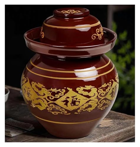 Traditional Chinese Porcelain Pickle Jar - Ceramic Fermentation Crock with Water Seal Airlock Lid for Kimchi and Sauerkraut(6kg) - size: 6kg