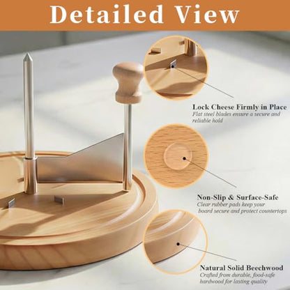 ZZXLLLO Girolle Cheese Curler Shaver Wheel – Stainless Steel Cheese Slicer Flower Maker Tool for Tête de Moine – Wood Base with Dome Lid, Sharp Blade, Hole Cutter, Gift Boxed - color: Wood