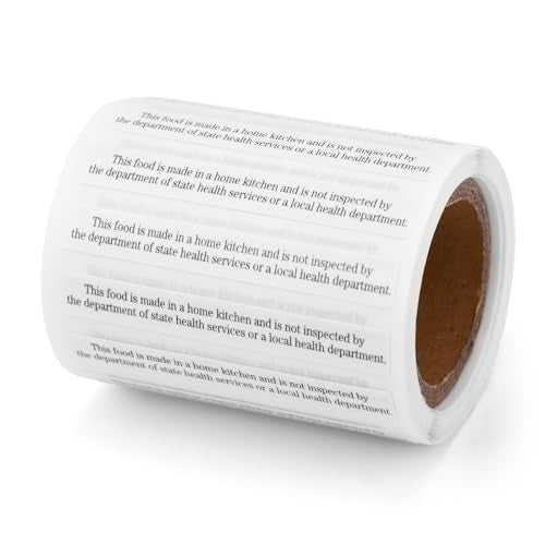 500 Count Cottage Food Law Labels Stickers, 5x0.65cm/1.97x0.26in Thermal Printed Paper Made in A Home Kitchen Inspection Statement Self-Adhesive Ingredient Baking Labels for Homemade Food Packaging