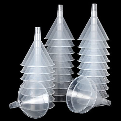 30Pcs Plastic Funnels Set, 4.7 Inch Wide Mouth Large Clear Funnels for Filling Water Bottles, Multipurpose Tool with Long Spout for Transferring Liquid, Spices, Powder, Lotion, Oils