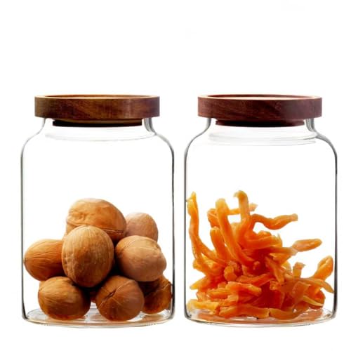 2-Pack Glass Storage Jars with Wooden Lids Single 41 fl oz/1200ml, Glass Canister Set,Airtight Containers for Kitchen Dry Goods, Coffee, Tea, Sugar,Flour ,Candy, Cookie, Pasta - size: Mini