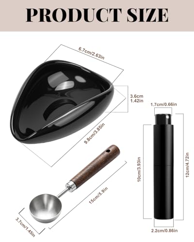 Coffee Dosing Cup Set, Ceramic Espresso Dosing Cup, 10ml Coffee Spray Bottle, 15ml 304 Stainless Steel Measuring Spoon with Wooden Handle - color: Ceramic Cup + Spray Bottle + Spoon, size: 3 Pack