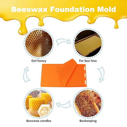 Beeswax Press Sheet Mold with Honey Scraper, Silicone Mold for Making Honeycomb Sheets, DIY Beehive Foundation & Candles, Reusable Beekeeping Supplies - color: Orange