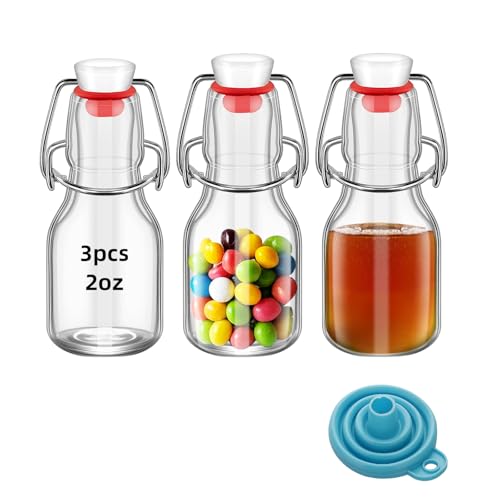 3Pcs 2oz Swing Top Glass Bottles,Flip Top Glass Bottle with Lids Sealable Kombucha Bottle for Brew Beer Syrup Vanilla Extract Air Tight Bottles (Clear) - color: Clear
