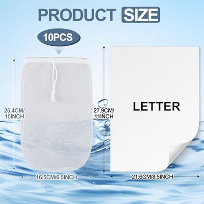Threlaco 10 Pcs 6.5"x10" Large Aquarium Filter Media Bags, Compatible with Fluval 180 Micrometer Extra Fine Mesh Reusable Nylon Drawstring Bags for Fish Tank