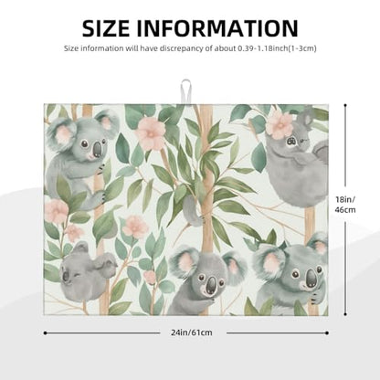 Cute Koala Holding Blossom Branch Dish Drying Mat for Kitchen Counter Microfiber Absorbent Reusable Washable 18x24in - color: Cute Koala Holding Blossom Branch
