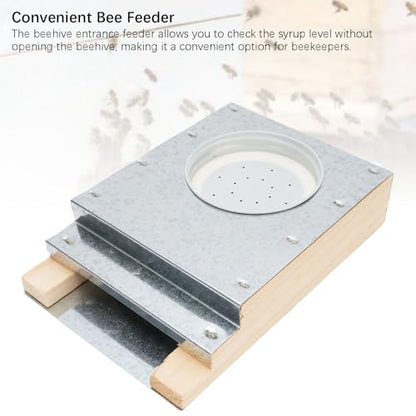 Bee Feeder for Hives, Beehive Entrance Feeder with Wooden Aluminum Front, Beekeeping Tool for Inverted Glass Jar, Bee Watering Station, 6.57x4.41x1.38in