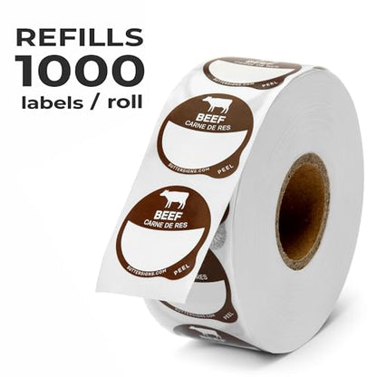 Beef Food Labels 1000 pcs | 1" Dot Blank Sticker Labels to Write On for Party Buffet, Delis, Sandwich Shops, Food Containers - size: 1" (Write-On)