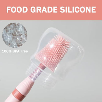 Travel Bottle Brush, 6-in-1 Portable Travel Bottle Cleaner Kit with Small Bottle Brush Built in Drying Rack, Nipple Brush, Straw Brush, Soap Dispenser, for Baby Bottles Under 8 OZ, BPA-Free(Pink) - color: Pink