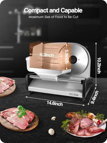 OSTBA Electric Meat Slicer, Removable 7.5” Stainless Steel Blade and Food Carriage, Child Lock Protection, Adjustable Thickness 0–15mm, Deli Food Slicer for Meat, Cheese, Bread, 150W - size: 150W