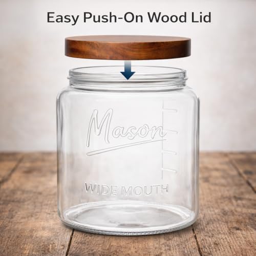 Kitchentoolz Half Gallon Glass Mason Jars with Airtight Push to Close Wooden Lids - Food Storage & Canning Jars with Measurement Markings - Pantry Containers for Flour, Sugar & Dry Goods - 64 oz (4pk) - size: Pack of 4