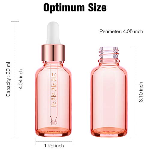 PrettyCare Glass Eye Dropper Bottles 24 Pack, 1oz (30ml) Rose Empty Thick Bottles Bulk with Leakproof Caps - With Labels & Funnels for Storage, Travel, Essential Oils, Cuticle Oils, Tinctures - color: 1oz Rose, style: 24 Pack