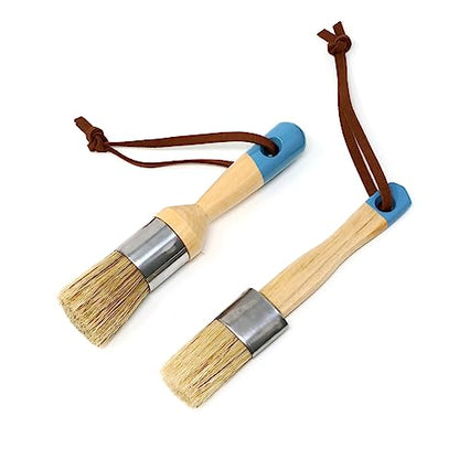 Honbay 2PCS Chalk & Wax Paint Brush Set for Wooden Furniture DIY Painting and Waxing Tool Bristle Stencil Brushes Including Flat and Round Chalked Paint Brushes