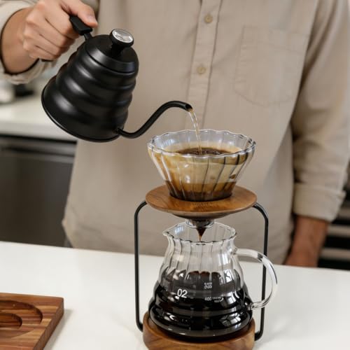 Gooseneck Kettle 1200ml for Pour Over Coffee Stovetop – Stainless Steel Coffee Pot with Precision Spout, 304 Food-Grade BPA-Free, Heat-Resistant Handle, for Gas Electric Ceramic Stove - size: 1200ML