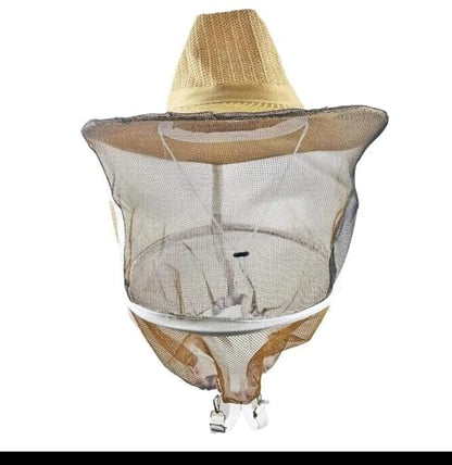 Beekeeper Cowboy Hat with Protective Bee Veil, Beekeeping Head Protection, Straw Style