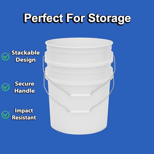 MKS Plastics 3.5-Gallon Bucket with Airtight Lid – Made in USA, Food Grade BPA Free Plastic, Heavy Duty Multi-Use, Metal Handle with Grip, Stackable Storage – White, 4 Pack - color: 3.5 Gallon - White, size: 4