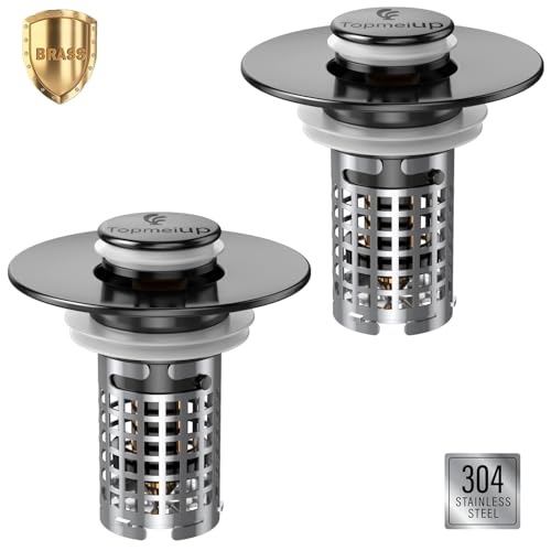 Bathroom Sink Drain Strainer(2PCS), Pop-up Sink Drain Strainer with Removable Stainless Steel Strainer Basket Hair Catcher, Bathroom Sink Strainer for Bathroom Sink Stopper Replacement - color: Black-2pcs