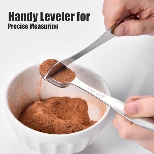 18/8 Stainless Steel Measuring Spoons: Doosu Heavy Duty Rectangular Spoon Square Teaspoon Tablespoon Scoop with Slim Long Handle in Narrow Spice Jar for Kitchen Baking Cooking (Set of 8 with Leveler) - size: Set of 8 with Leveler