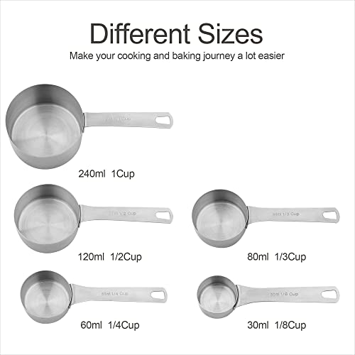 Measuring Cups and Spoons Set, Dry Metal Measuring Cup Set of 11, Stainless Steel Measuring Cups and Spoons, 5 Measure Cups and 5 Kitchen Measurement Spoons & Leveler - size: Set of 11